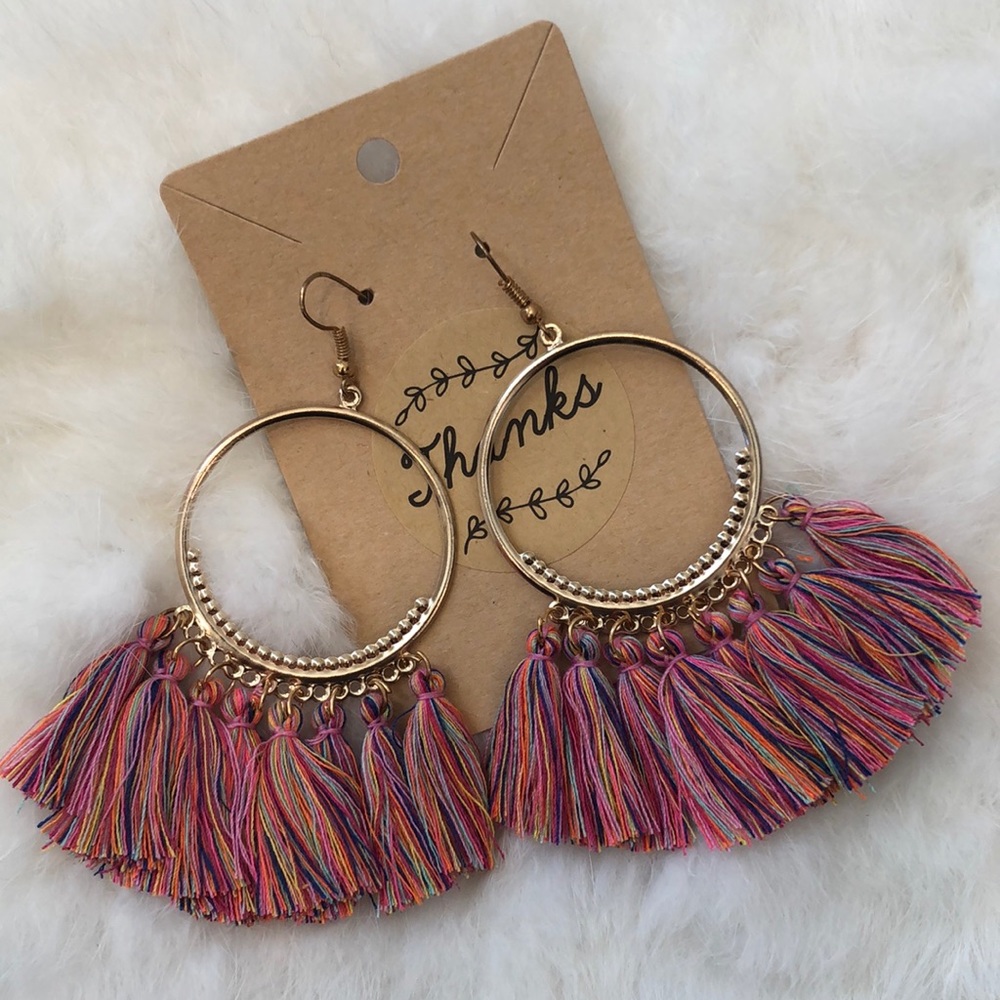 Multicolor Gold Tone Boho Fringe Tassel Earrings